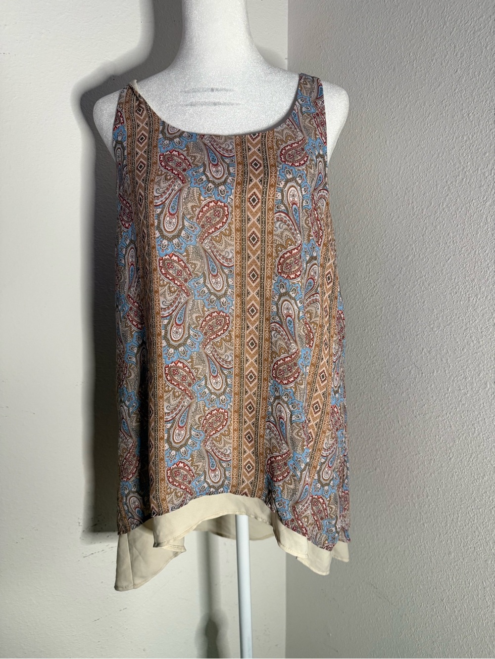 Massini Boho Tiered Paisley Tunic Tank Blouse M
